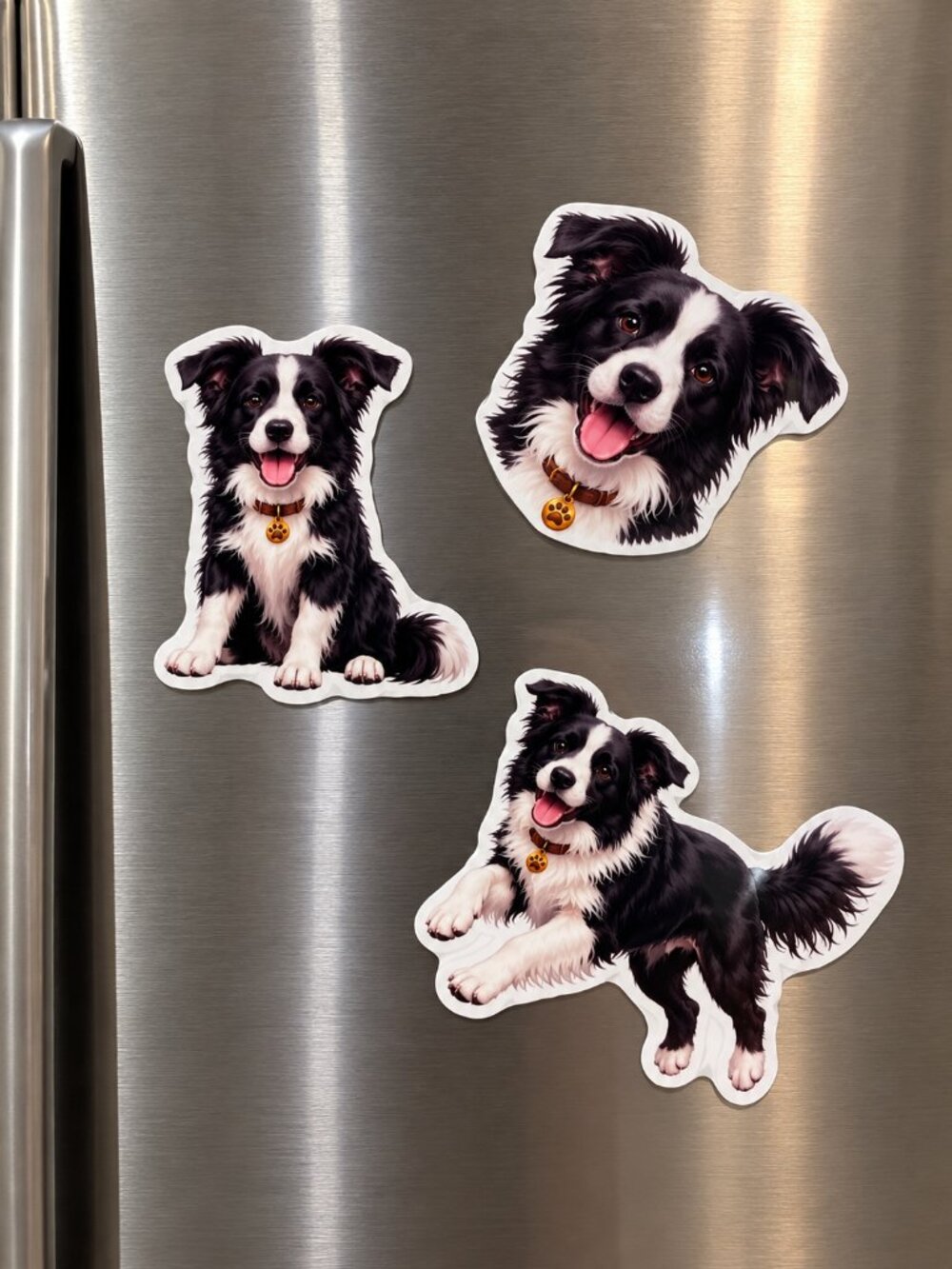 3 Border Collie Dog Magnets Refrigerator Fridge Decor Puppy Gift Set Handmade